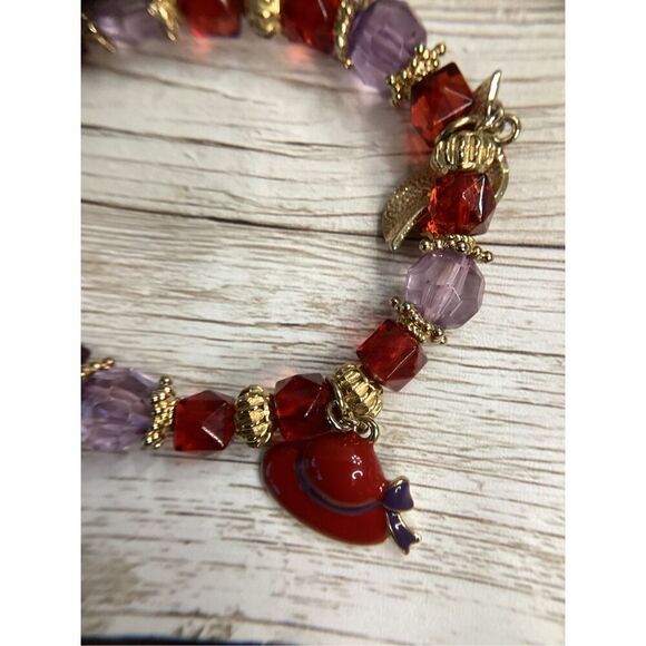 RED HAT SOCIETY Jewelry Bundle Necklace, 2 Bracelets, Pin/Brooch EUC Purple - Picture 6 of 13